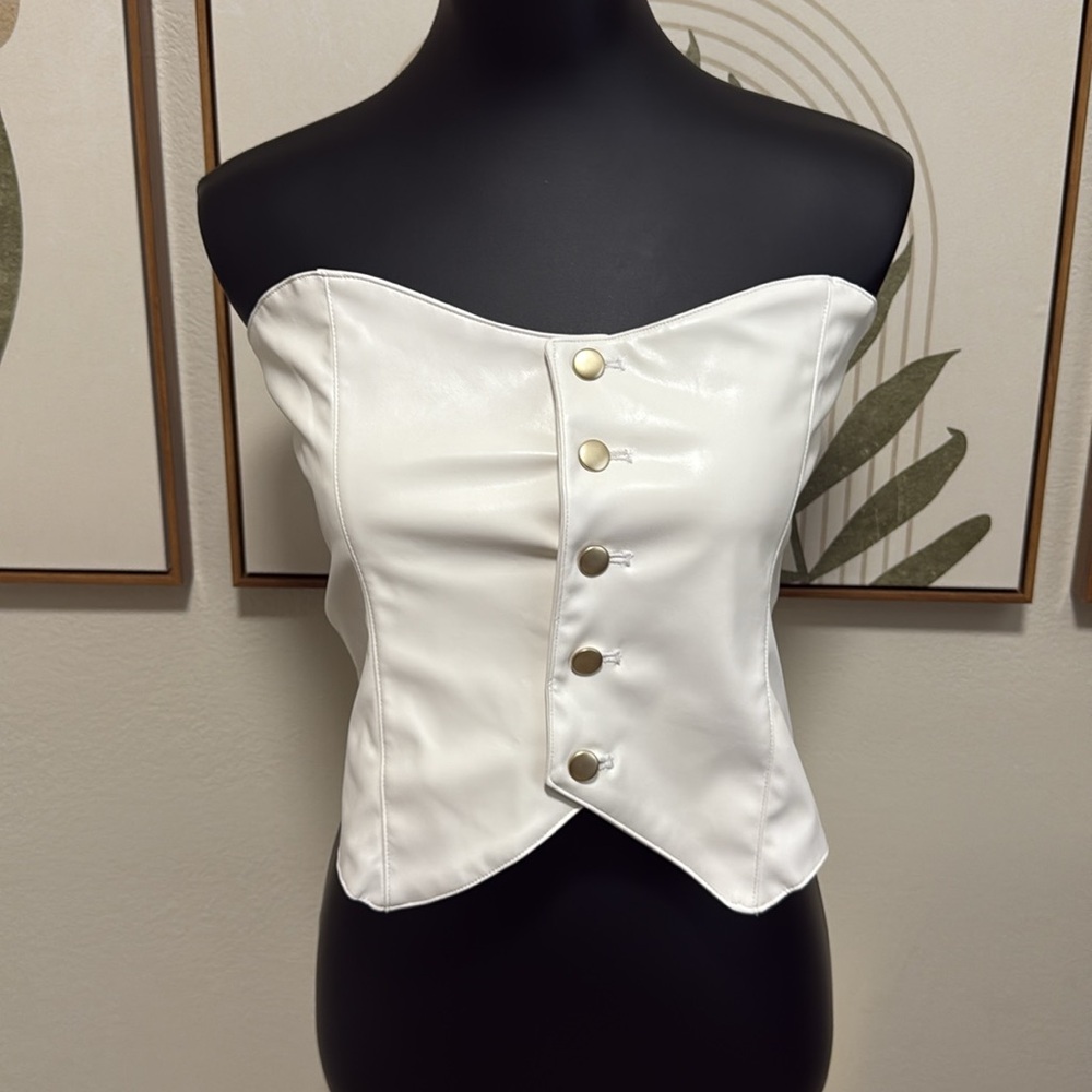 ✨White Bustier with Gold Accented Button Closure